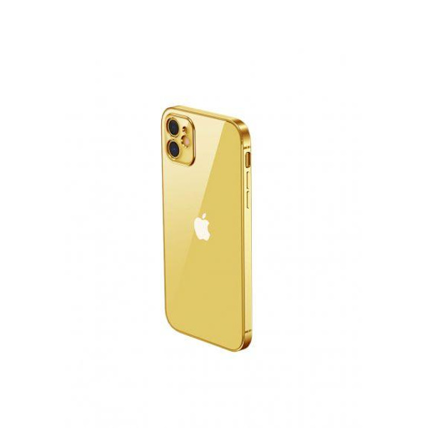 Apple iPhone 12 Luxury Classic Square Frame Protection Case Gold With Soft Thin Transparent Camera Protector High Quality