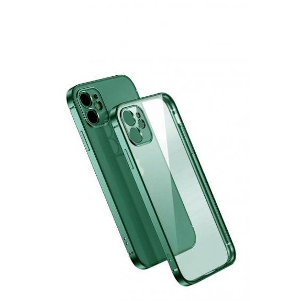 Apple iPhone 12 Mini Luxury Classic Square Frame Protection Case Dark Green With Soft Thin Transparent Camera Protector High Quality