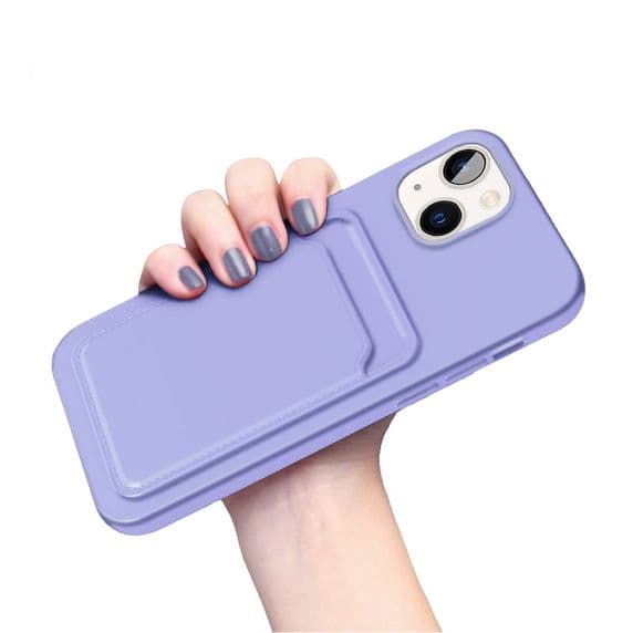 iPhone 14 Plus Silikonskal med Korthållare - Lila