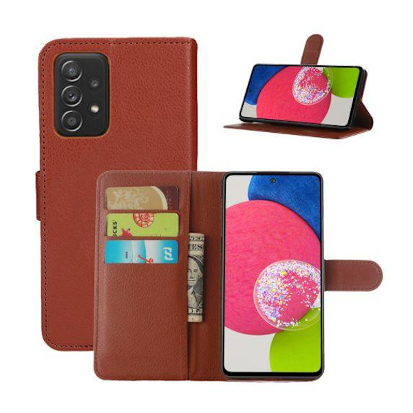 Flip Stand Leather Wallet Case For Samsung Galaxy A52s Brown