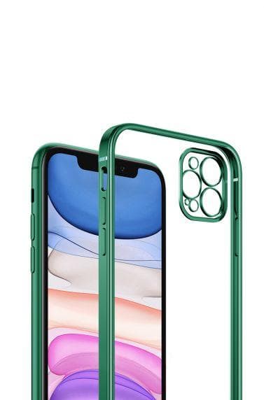 Apple iPhone 12 Pro Luxury Classic Square Frame Protection Case Dark Green With Soft Thin Transparent Camera Protector High Quality