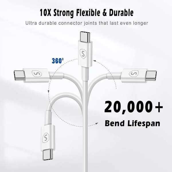 SiGN Snabbladdningskabel USB-C till USB-C 60W, 3A, 2m USB-C PD - Vit