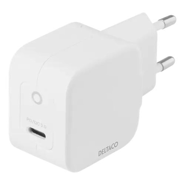 Deltaco Väggladdare USB-C PD, GaN, 30W - Vit