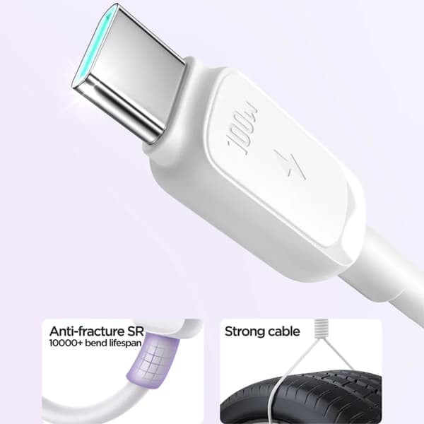 SiGN 100W USB-C till USB-C Kabel – 2 meter, Vit | Snabbladdning