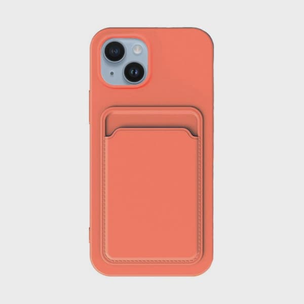 Mobilskal Silikon med Korthållare för iPhone 14 - Orange