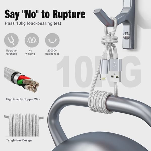 SiGN USB-A till Lightning Kabel, 2.1A, 2m, Nylon - Silver