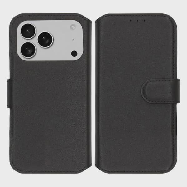 Rvelon Plånboksfodral Äkta Läder för iPhone 17 Pro Max - Svart