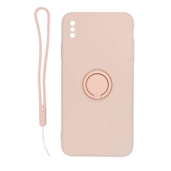 iPhone XS Max Soft Liquid Silicone Case With Magnetic Ring Holder Stand and Slim Hands Strap Best Quality Pink