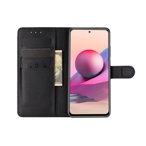 Flip Stand Leather Wallet Case For Xiaomi Redmi Note 10/Redmi Note 10S Black