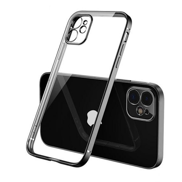 Apple iPhone 12 Luxury Classic Square Frame Protection Case Black With Soft Thin Transparent Camera Protector High Quality