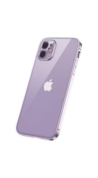 Apple iPhone 12 Luxury Classic Square Frame Protection Case Purple With Soft Thin Transparent Camera Protector High Quality
