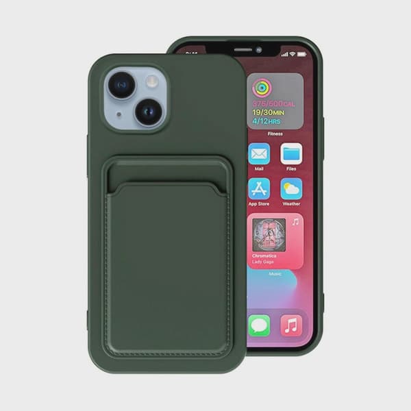 Mobilskal Silikon med Korthållare för iPhone 14 - Militärgrön