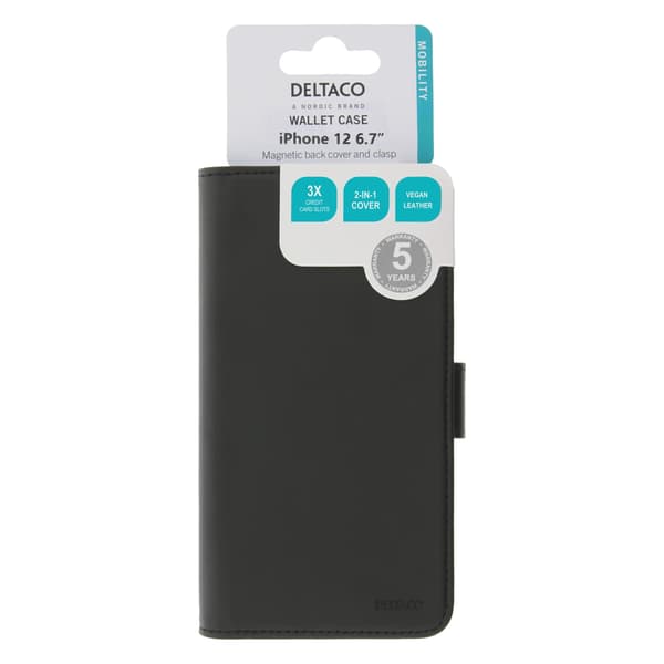 Plånboksfodral 2-i-1, iPhone 12 Pro Max, magnetiskt skal, svart