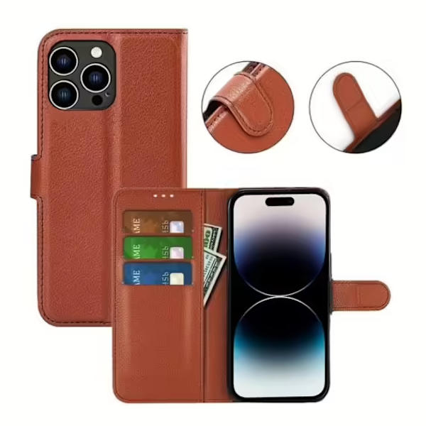 iPhone 15 Pro Max Plånboksfodral med stativ - Brun