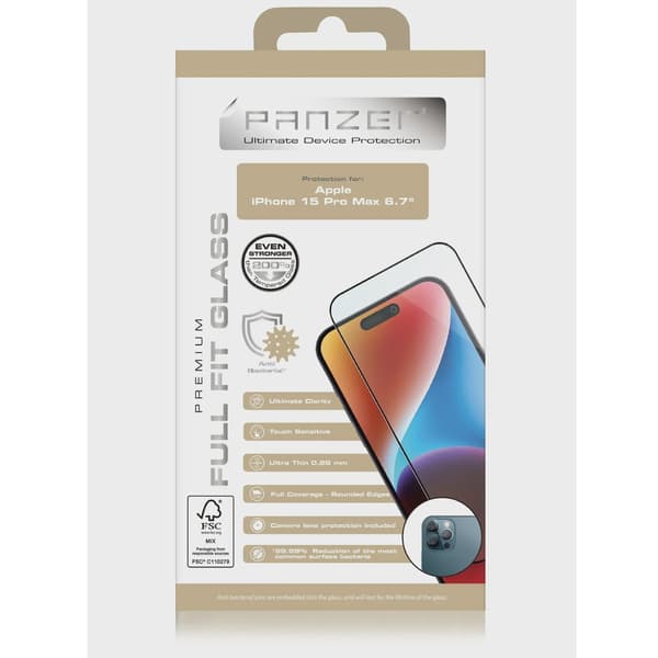 PANZER Full-fit Silicate Skärmskydd för iPhone 15 Pro Max