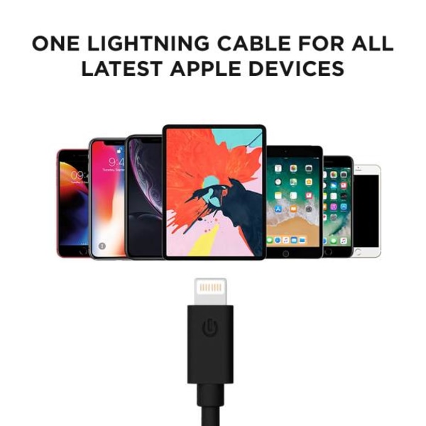 iPhone laddare 3 Meter Apple Certified Lightning Kable Svart