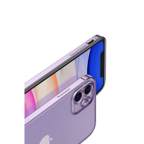 Apple iPhone 12 Luxury Classic Square Frame Protection Case Purple With Soft Thin Transparent Camera Protector High Quality