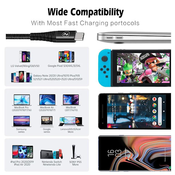 SiGN USB-C till USB-C Kabel 5A, 100W, 1m - Svart