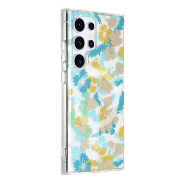 Samsung Galaxy S24 Ultra Mobilskal Magnet - Blommor Turkos