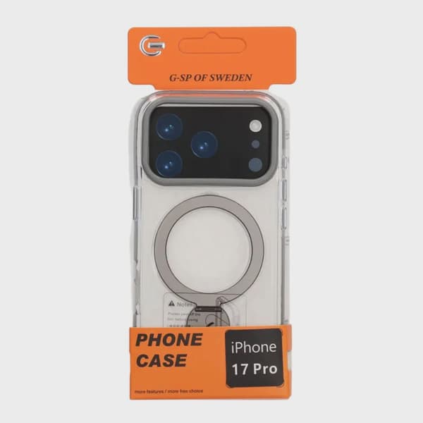 Skal Magsafe till iPhone 17 Pro - Transparent grå med ringstativ