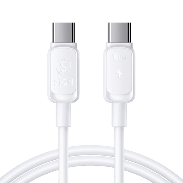 SiGN 100W USB-C till USB-C Kabel – 2 meter, Vit | Snabbladdning