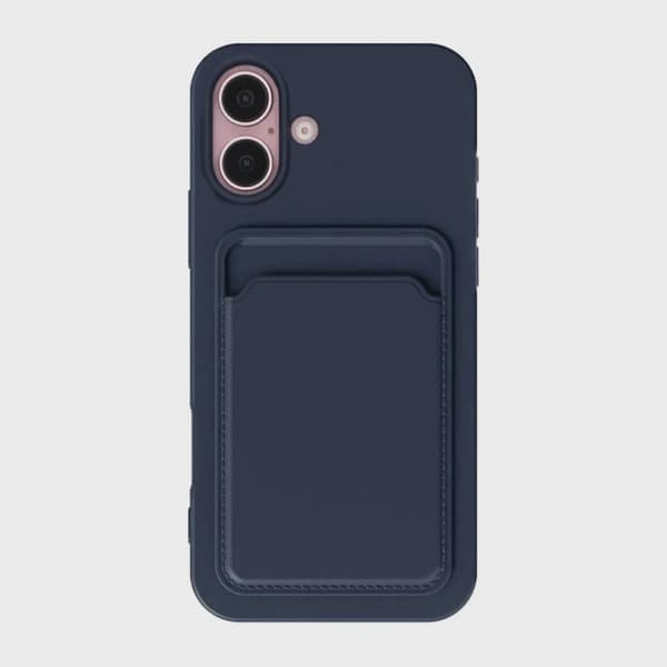 Mobilskal Silikon med Korthållare för iPhone 16 - Blå
