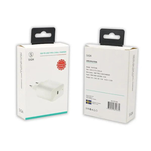 SiGN USB-C PD Laddare 18 W - Vit