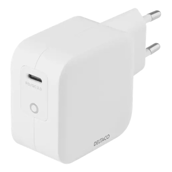 Deltaco Väggladdare USB-C PD, GaN, 61W - Vit
