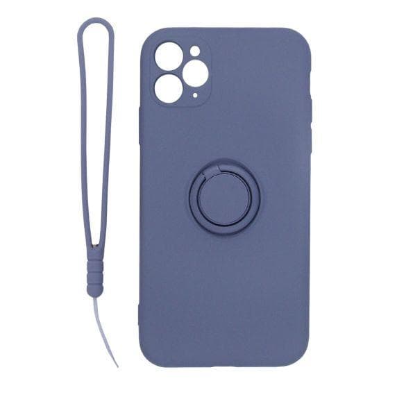 iPhone 11 Pro Soft Liquid Silicone Case With Magnetic Ring Holder Stand and Slim Hands Strap Best Quality Grey