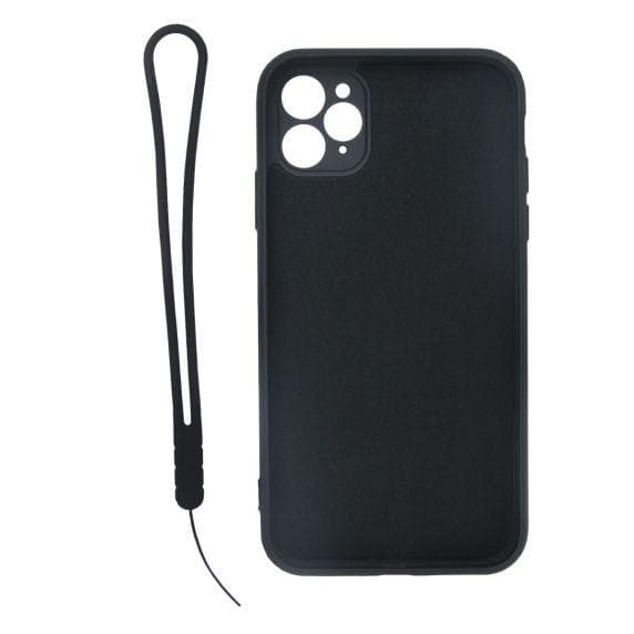 iPhone 11 Pro Max Soft Liquid Silicone Case With Magnetic Ring Holder Stand and Slim Hands Strap Best Quality Black