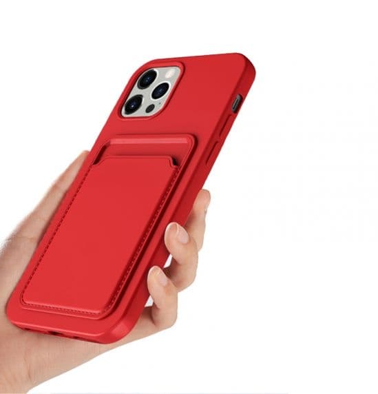 iPhone 13 Pro Max Soft Silikon Stötsäker Skal med Plånbok Kortplats Röd