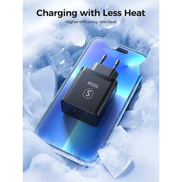 SiGN Dual USB-C PD Laddare 40W - Svart