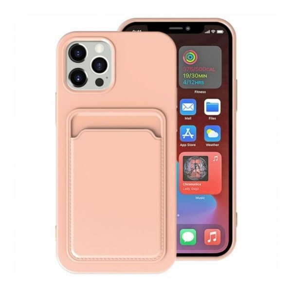 iPhone 15 Pro Max Mobilskal Silikon med Korthållare - Rosa