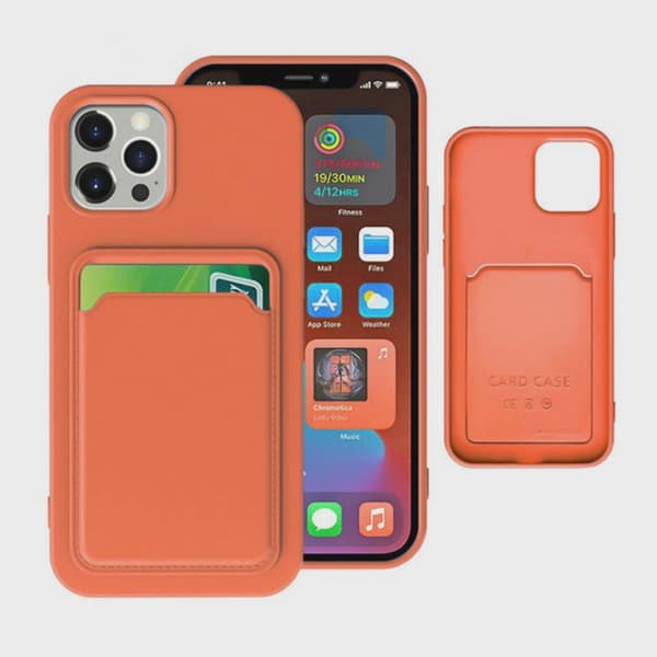 Mobilskal Silikon med Korthållare för iPhone 14 Pro Max - Orange