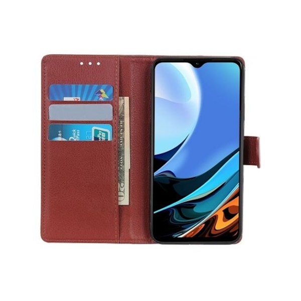 Flip Stand Leather Wallet Case For Xiaomi Redmi 9T/ Mi POCO M3 Brown