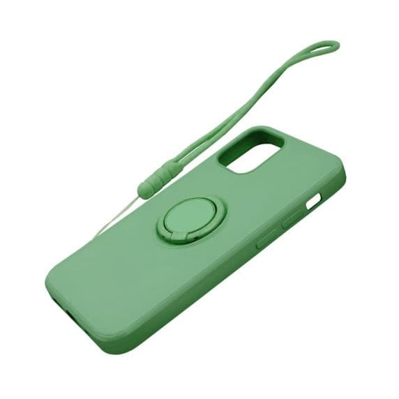 Apple iPhone 12 Pro Max Soft Liquid Silicone Case Green with Magnetic Ring Holder Stand and Slim Hands Strap High Quality