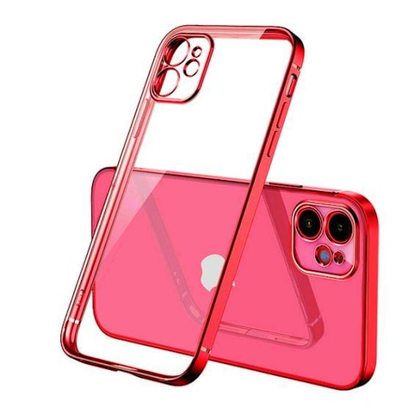 Apple iPhone 12 Luxury Classic Square Frame Protection Case Red With Soft Thin Transparent Camera Protector High Quality