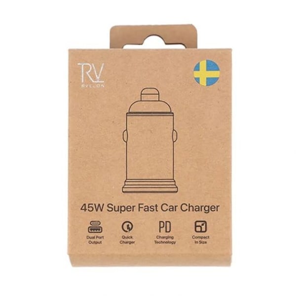 Rvelon Billaddare 45W USB-C PD 3.0 & USB A QC 3.0
