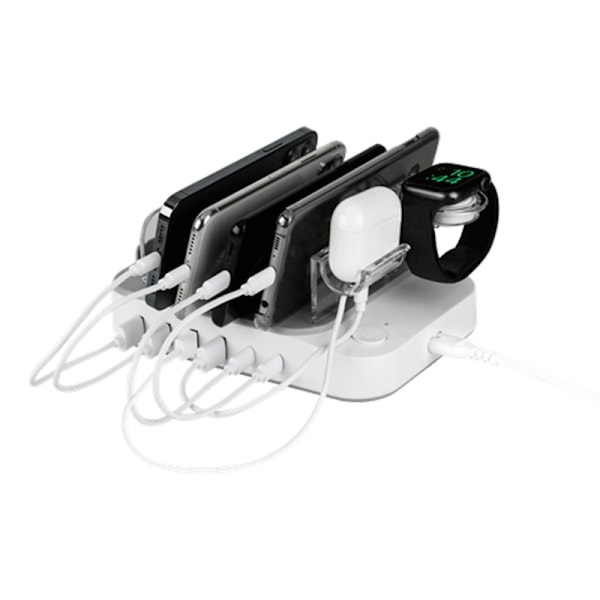 DELTACO USB-laddningsstation, 4x USB-A, 2x USB-C, 50 W, vit