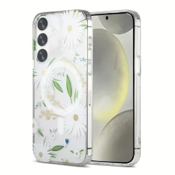 Samsung Galaxy S24 Mobilskal Magnet - Blommor Vit