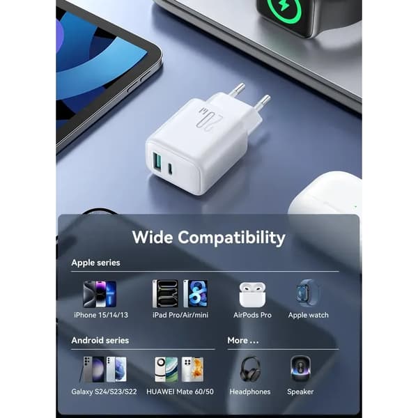 SiGN Snabbladdare USB & USB-C, PD & Q.C3.0, 3.5A, 20W - Vit