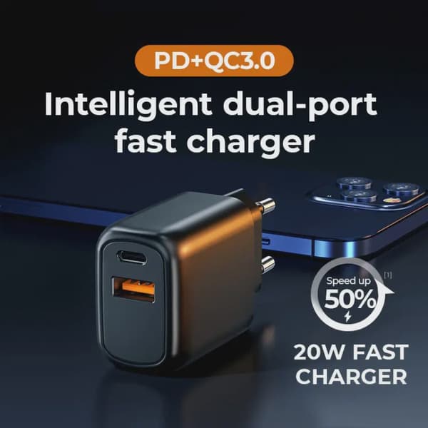 SiGN Snabbladdare USB & USB-C, PD & Q.C3.0, 3.5A, 20W - Vit