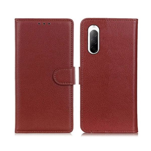 Flip Stand Leather Wallet Case For Sony Xperia 10 III Brown