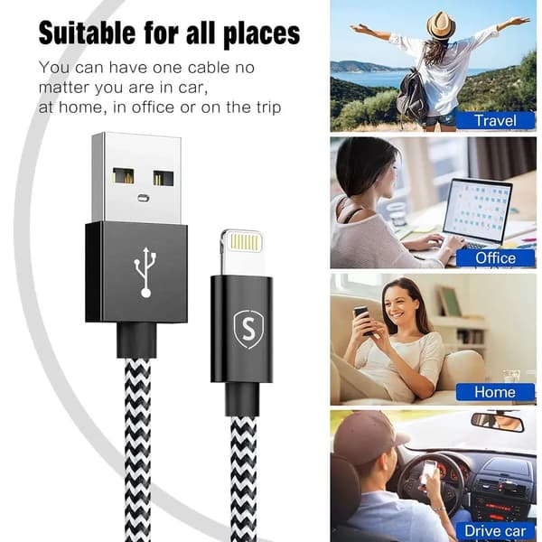 USB to Lightning Kabel 2.4A, 3m - Svart/Vit