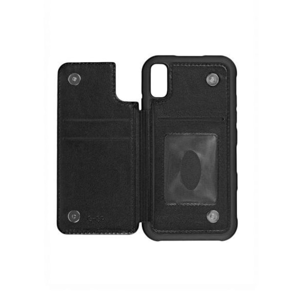 PU Leather Back Flip Kickstand Card Case Black For iPhone X/XS