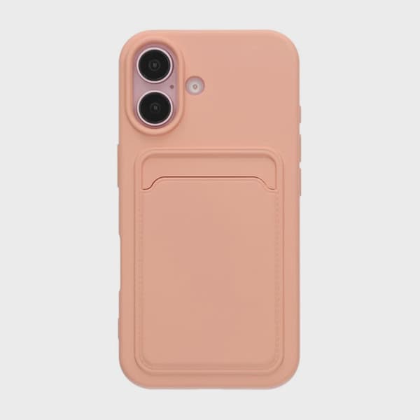 Mobilskal Silikon med Korthållare för iPhone 16 - Rosa