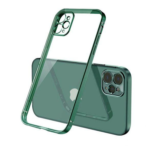 Apple iPhone 12 Mini Luxury Classic Square Frame Protection Case Dark Green With Soft Thin Transparent Camera Protector High Quality