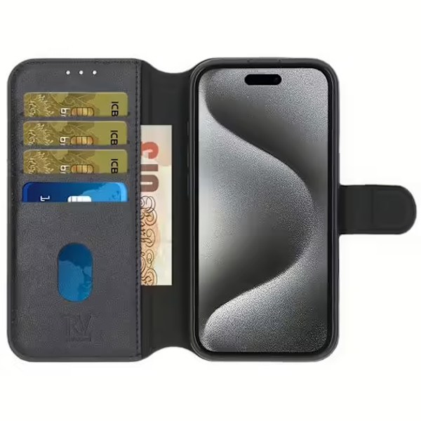 iPhone 16 Pro Max Plånboksfodral Äkta Läder Rvelon - Svart