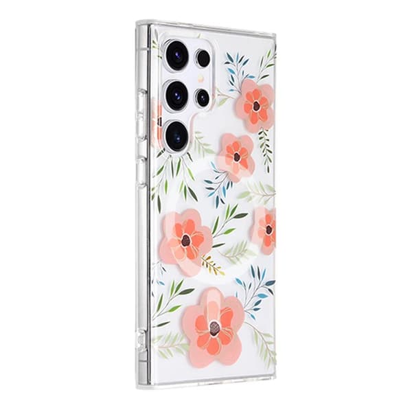 Samsung Galaxy S23 Ultra Mobilskal Magnet - Blommor Rosa