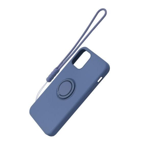 Apple iPhone 12 Pro Max Soft Liquid Silicone Case Gray with Magnetic Ring Holder Stand and Slim Hands Strap High Quality
